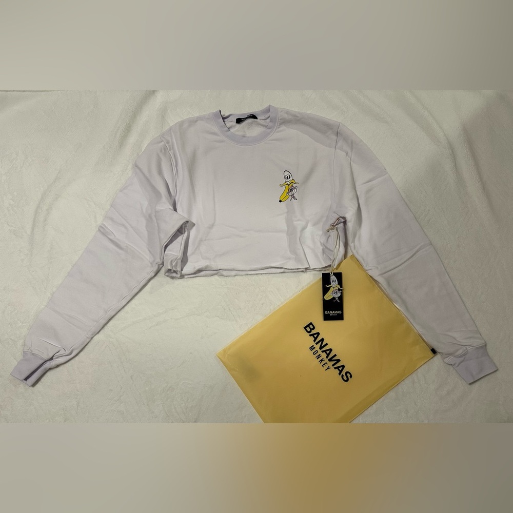 NWT Bananas Monkey Cropped White Homies Crewneck - Size S/M